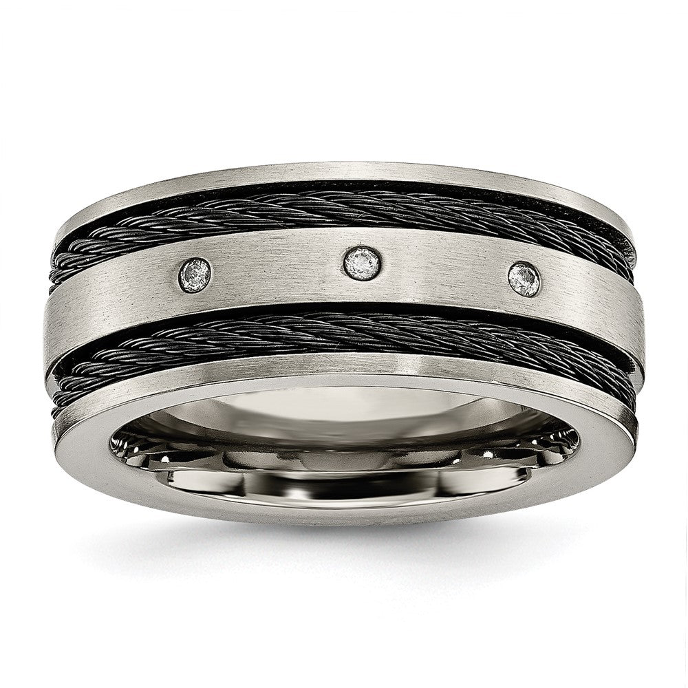 Titanium Brushed Black IP-plated Cable 1/20ct Diamond 10mm Band