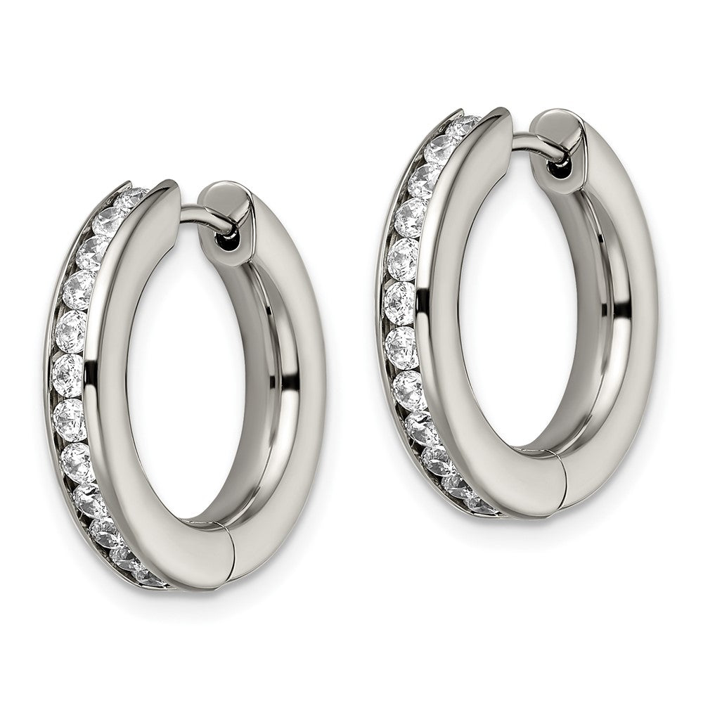 Titanium Polished CZ Hinged Hoop Earrings