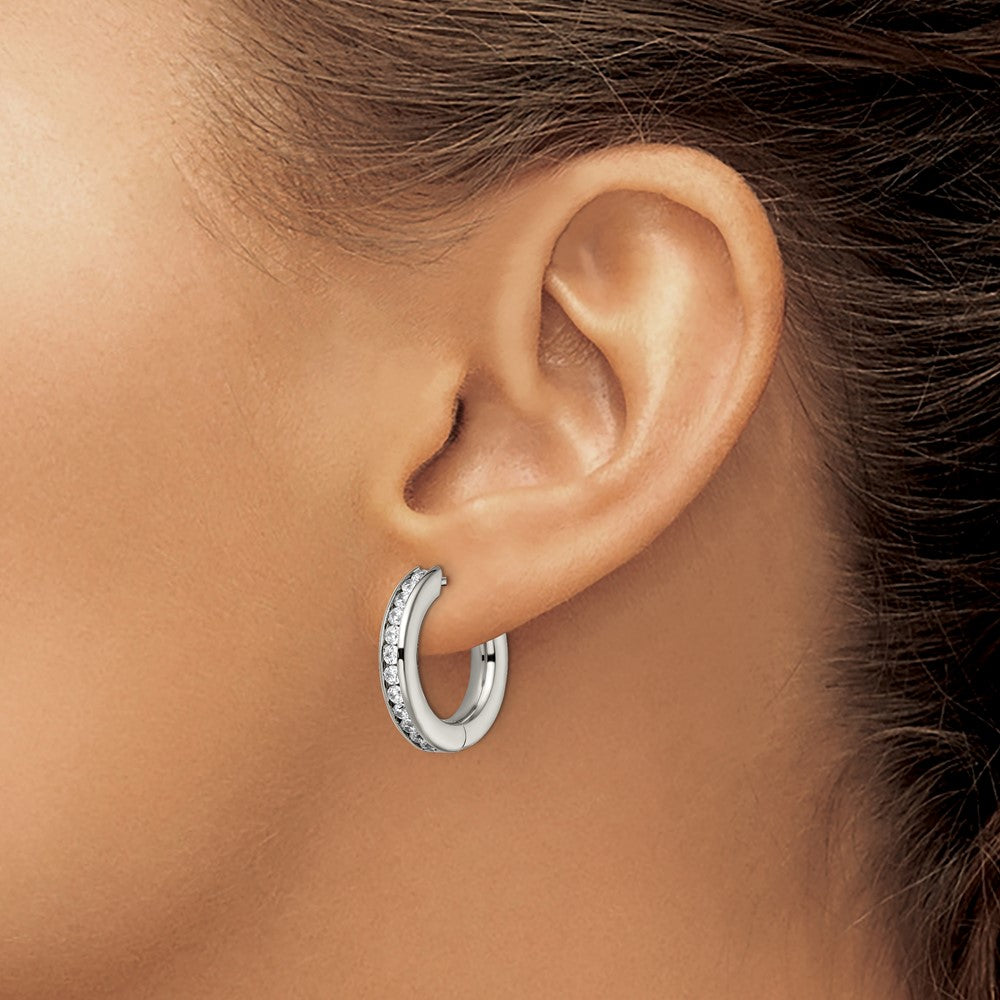 Titanium Polished CZ Hinged Hoop Earrings