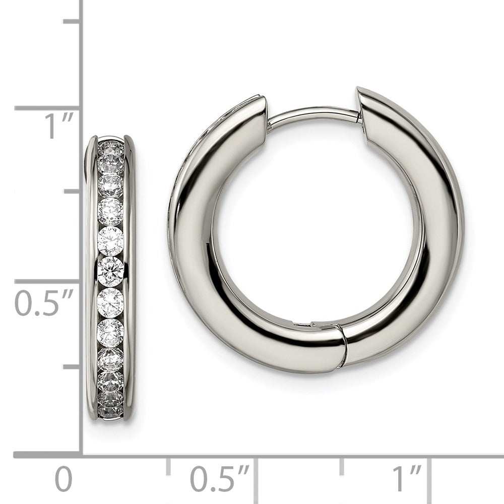 Titanium Polished CZ Hinged Hoop Earrings