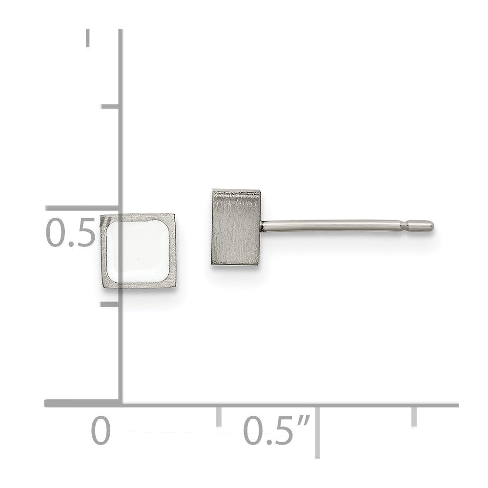 Titanium Brushed with White Enamel Square Post Earrings