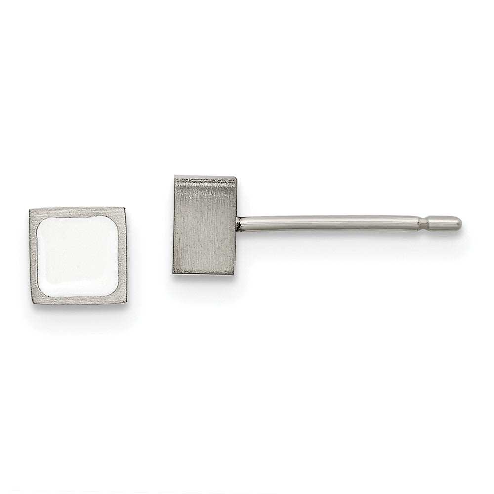 Titanium Brushed with White Enamel Square Post Earrings
