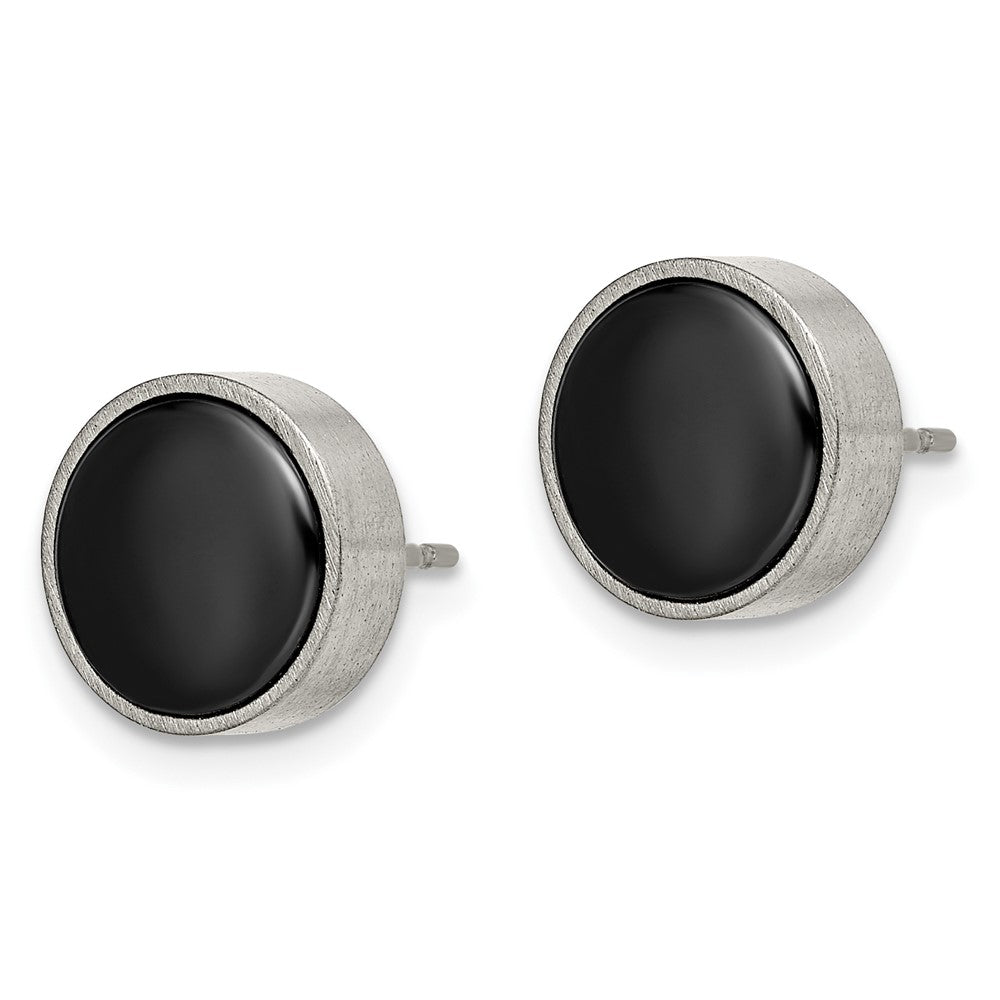 Titanium Brushed with Black Ceramic Circle Post Earrings