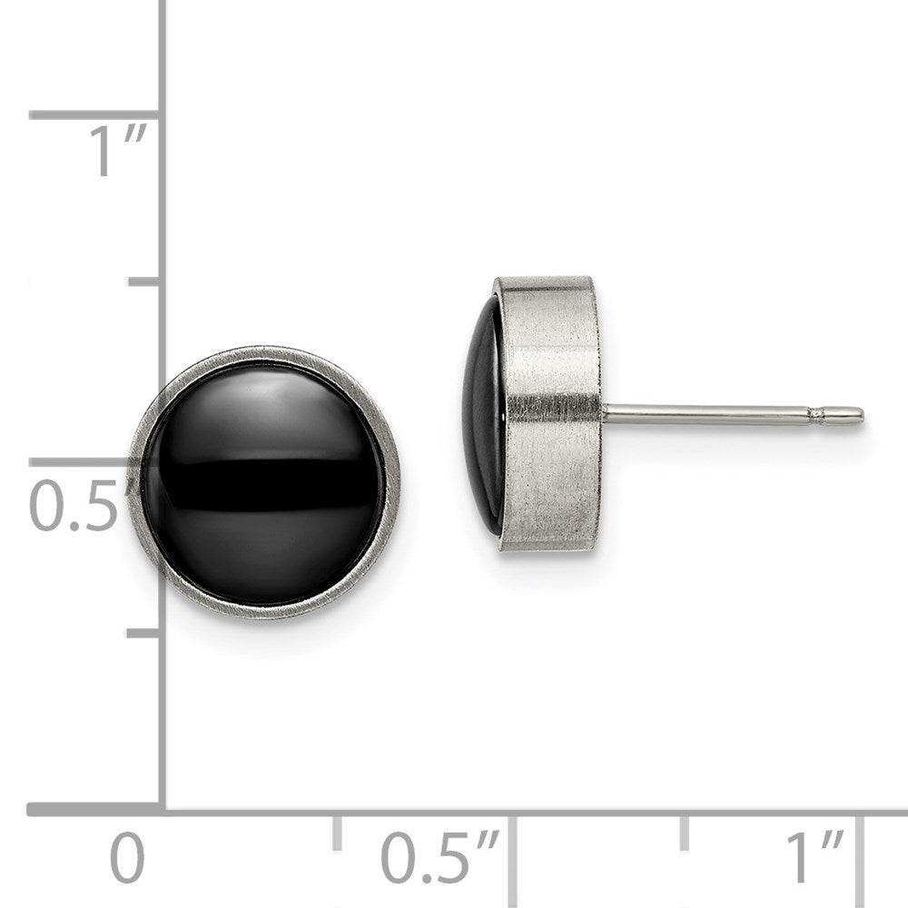 Titanium Brushed with Black Ceramic Circle Post Earrings