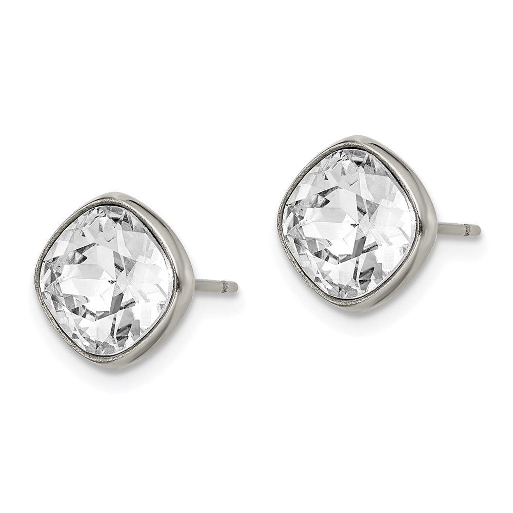 Titanium Polished Faceted Crystal Square Post Earrings
