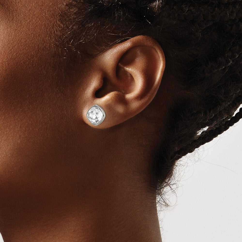 Titanium Polished Faceted Crystal Square Post Earrings