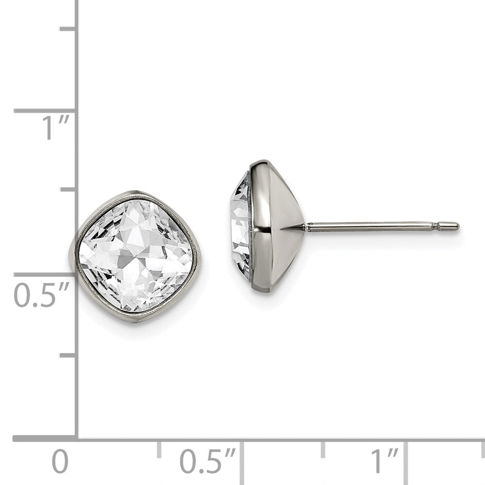 Titanium Polished Faceted Crystal Square Post Earrings