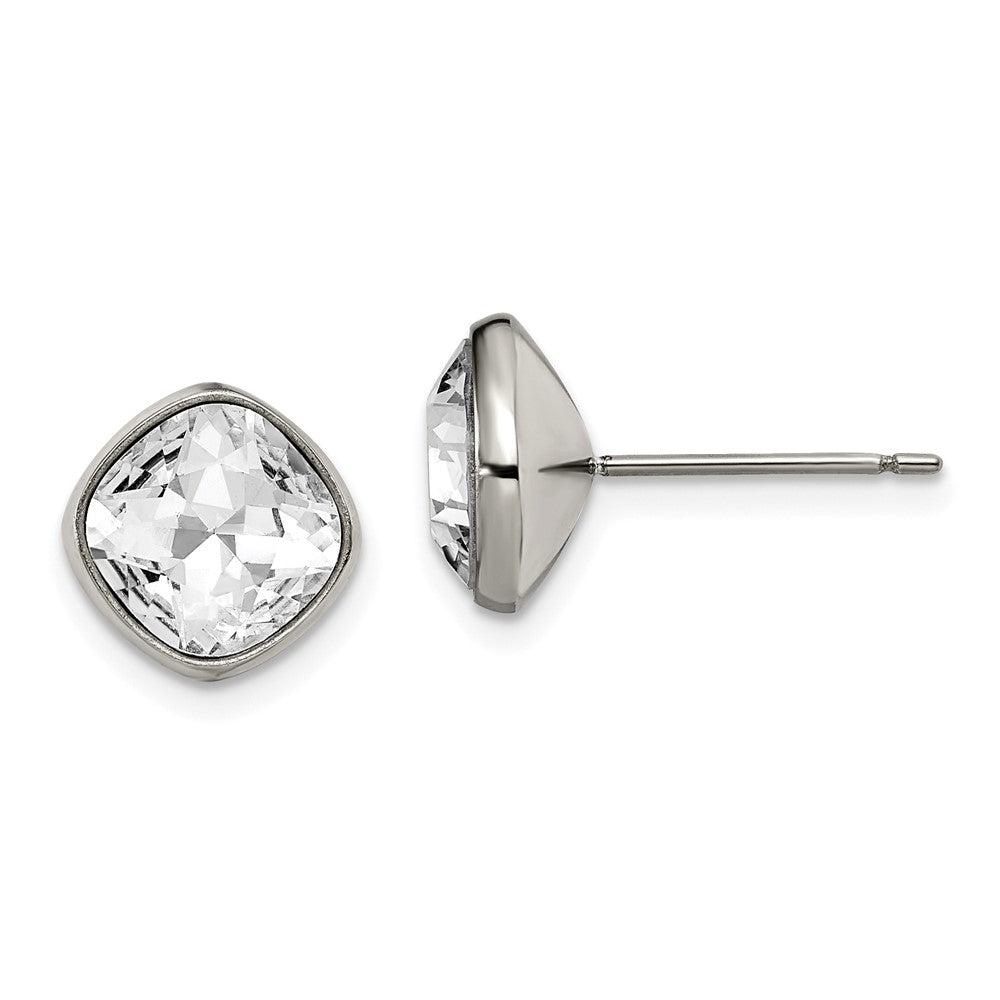 Titanium Polished Faceted Crystal Square Post Earrings