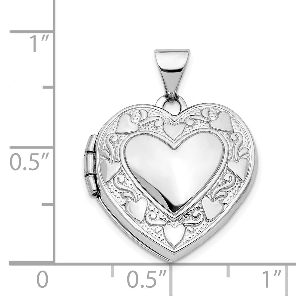 14K White Gold Hearts & LOVE Reversible 19mm Heart Locket Pendant