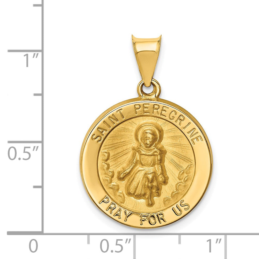 14k Polished and Satin St Peregrine Medal Hollow Pendant