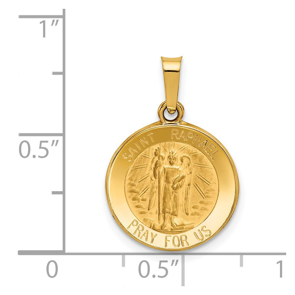 14k Polished and Satin St Raphael Medal Hollow Pendant