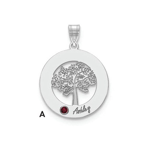 Tree of Life Cutout Circle Charm with Names and Birthstones