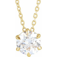14K Yellow Gold 7/8 CT Lab-Grown Diamond Solitaire 16-18" Necklace