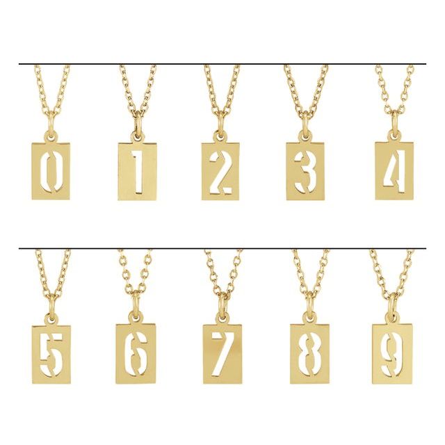 14K Yellow Gold Pierced Numeral 9 Dog Tag 16-18" Necklace
