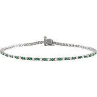 14K White Gold Natural Emerald & 5/8 CTW Natural Diamond Link 7 1/4" Bracelet