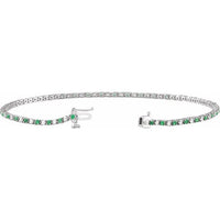 14K White Gold Natural Emerald & 5/8 CTW Natural Diamond Link 7 1/4" Bracelet