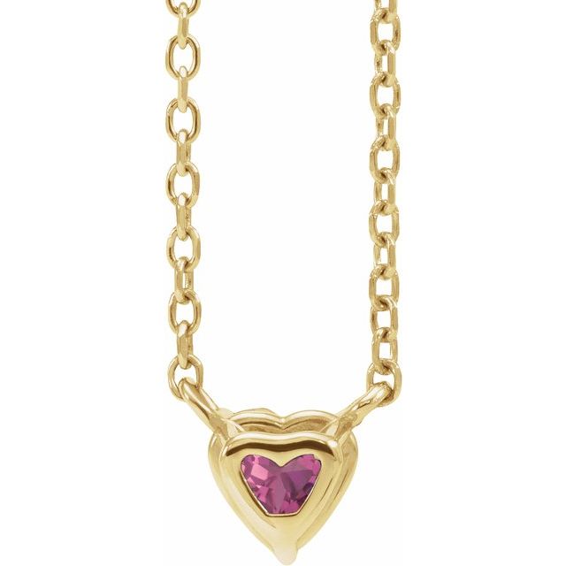 14K Yellow Gold Natural Pink Tourmaline Heart 16-18" Necklace