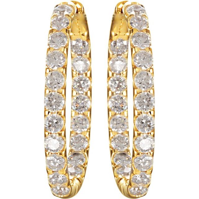 14K Yellow 3 CTW Diamond Inside-Outside Hinged 27 mm Hoop Earrings 2