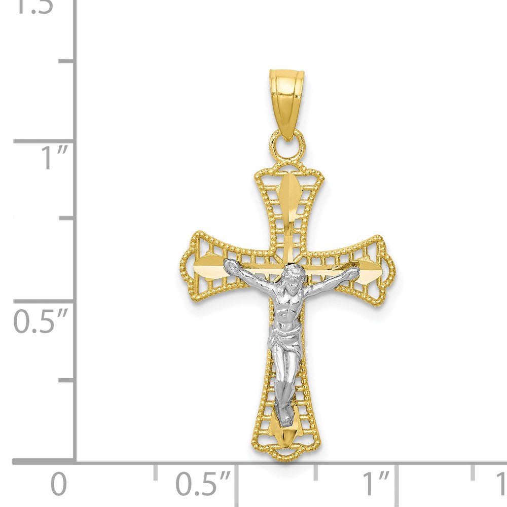10K w/Rhodium Diamond-Cut Crucifix Pendant