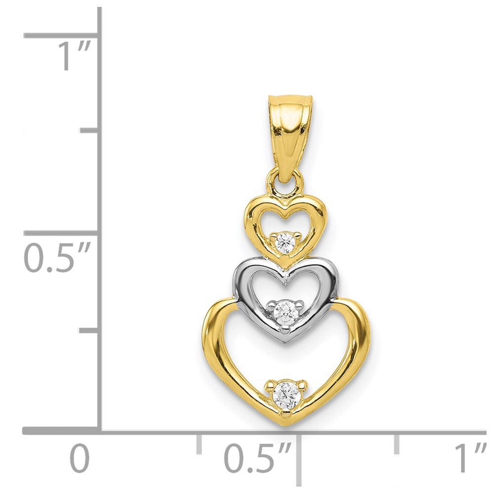 10K w/Rhodium CZ 3-Heart Pendant