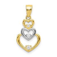 10K w/Rhodium CZ 3-Heart Pendant