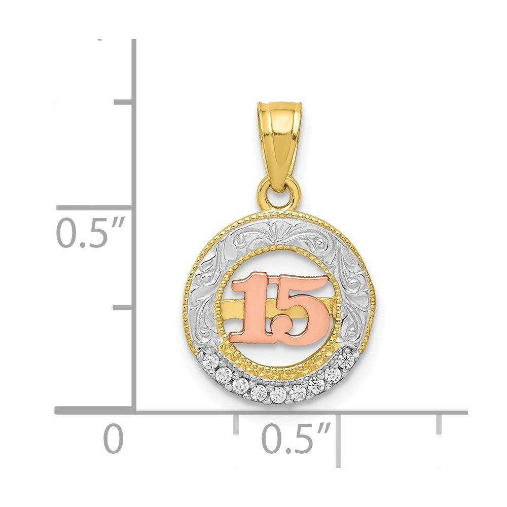 10K Two-tone w/White Rhodium CZ 15 Round Pendant
