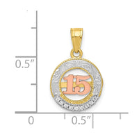 10K Two-tone w/White Rhodium CZ 15 Round Pendant