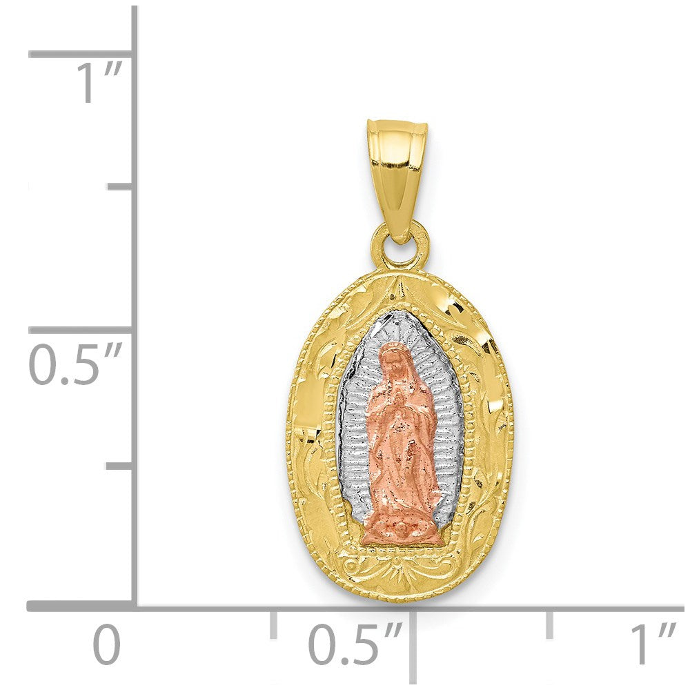 10K Two-Tone White Rhodium Lady Of Guadalupe Oval Pendant