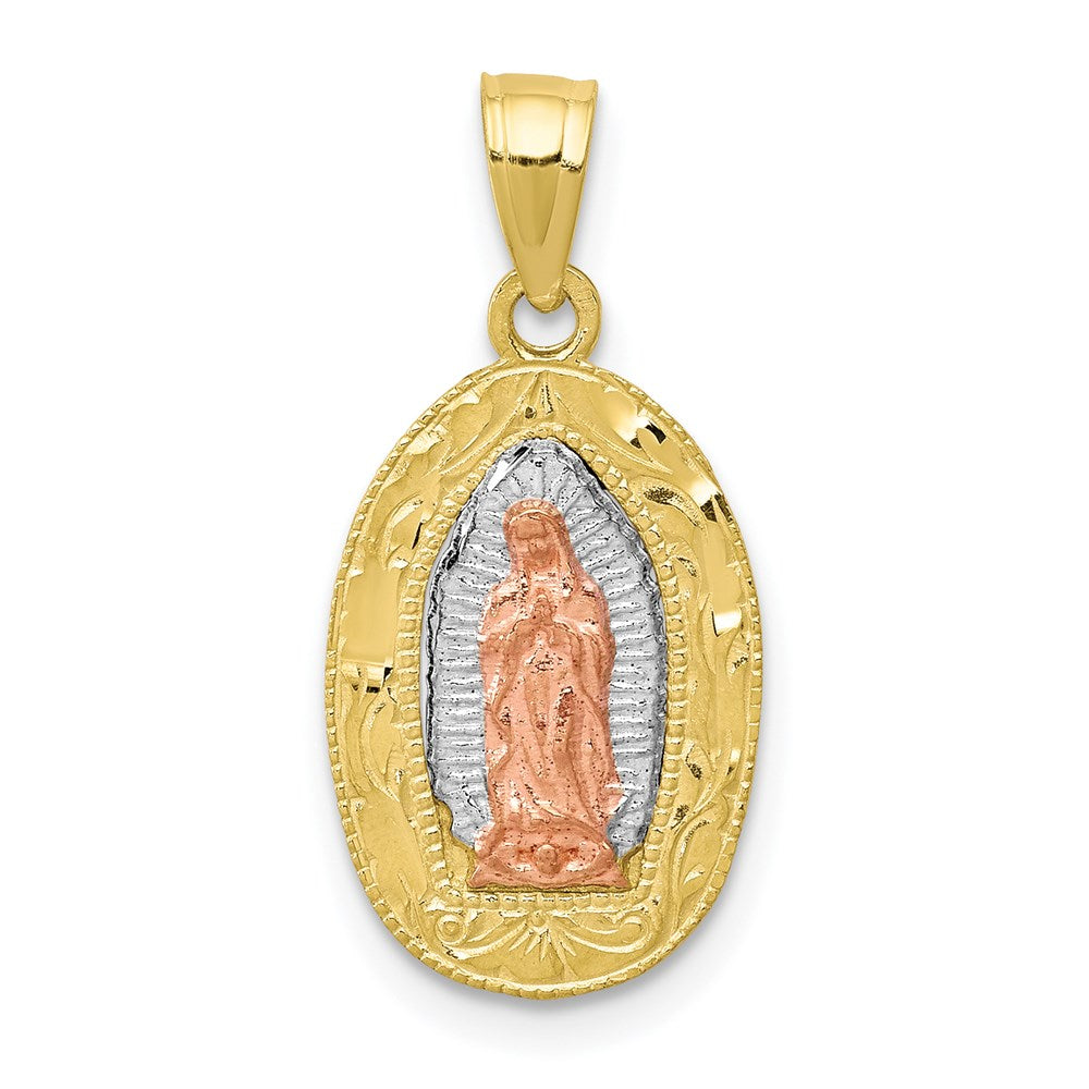 10K Two-Tone White Rhodium Lady Of Guadalupe Oval Pendant