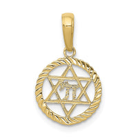 10K Star Of David And Chai In Circle Pendant