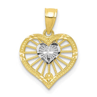 10K W/Rhodium Heart W/Cross Charm