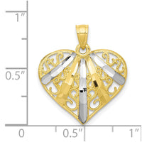 10K w/Rhodium Diamond-Cut Filigree Heart Pendant