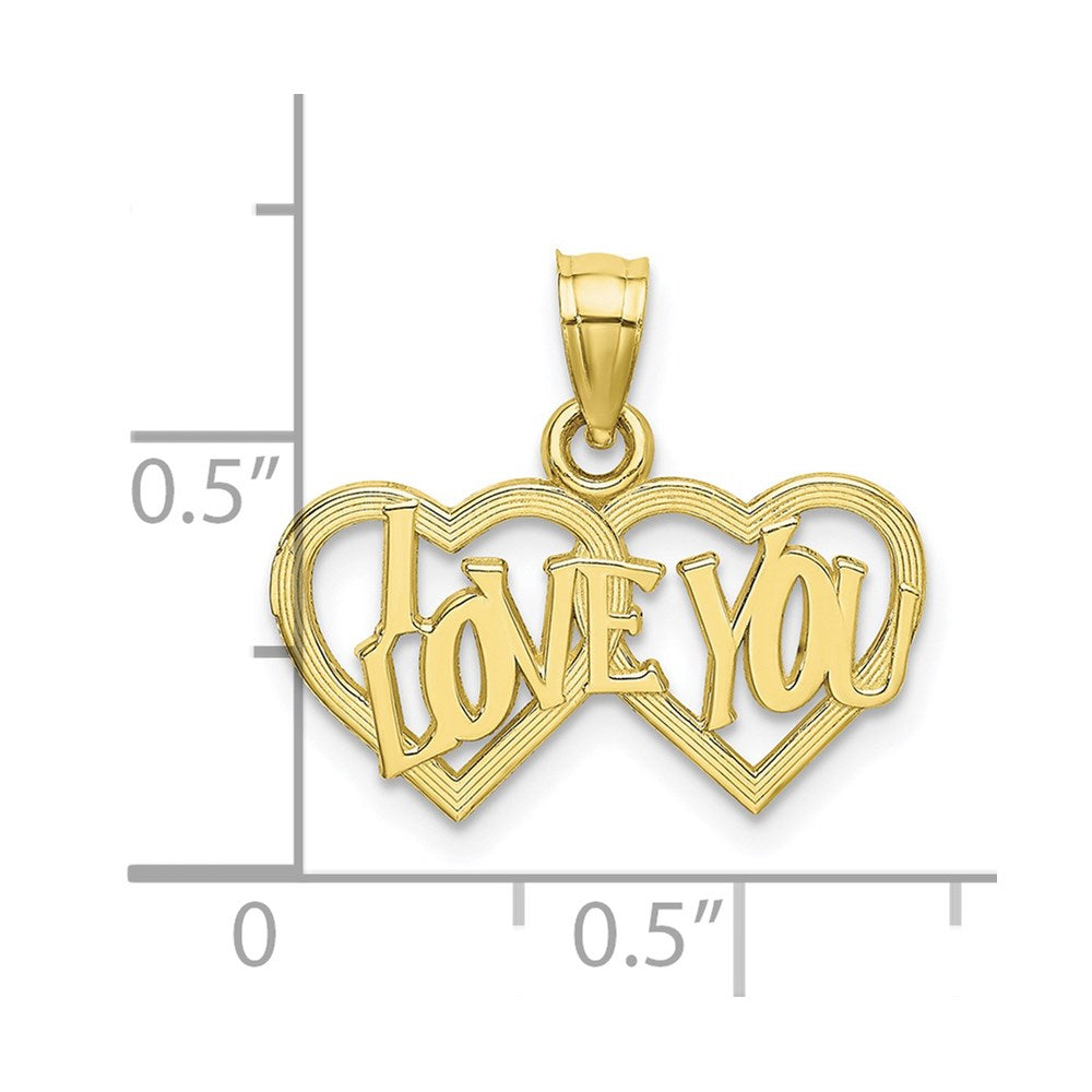 10K Polished /Textured I LOVE YOU Double Heart Pendant