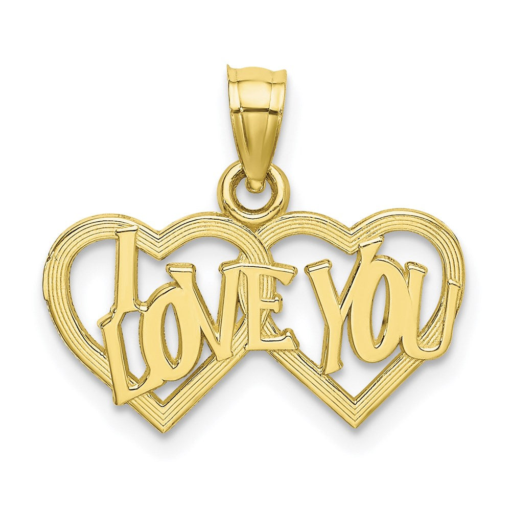 10K Polished /Textured I LOVE YOU Double Heart Pendant