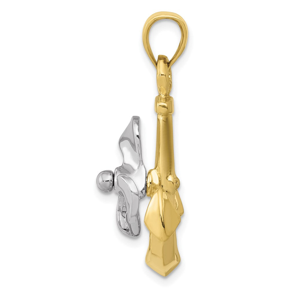 10k Two-tone 3-D Anchor w/Moveable Propeller Pendant