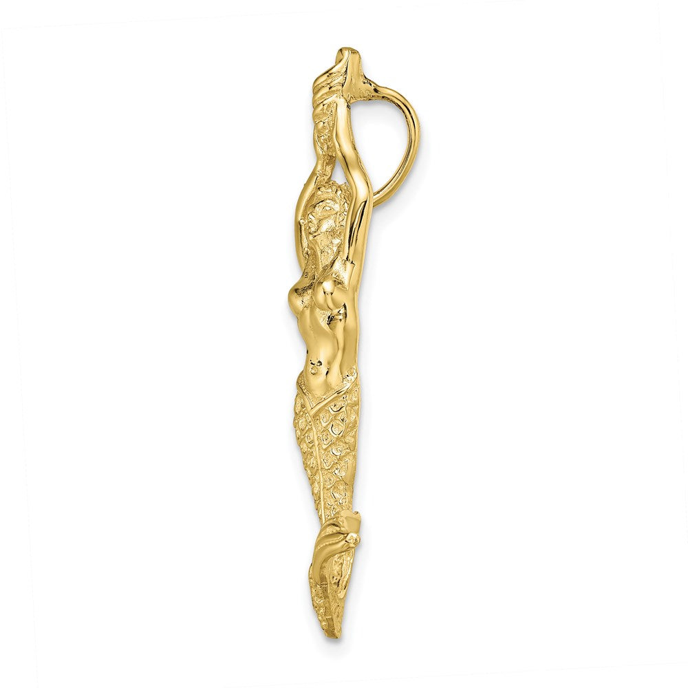 10K Gold Polished Textured Mermaid Chain Slide Pendant