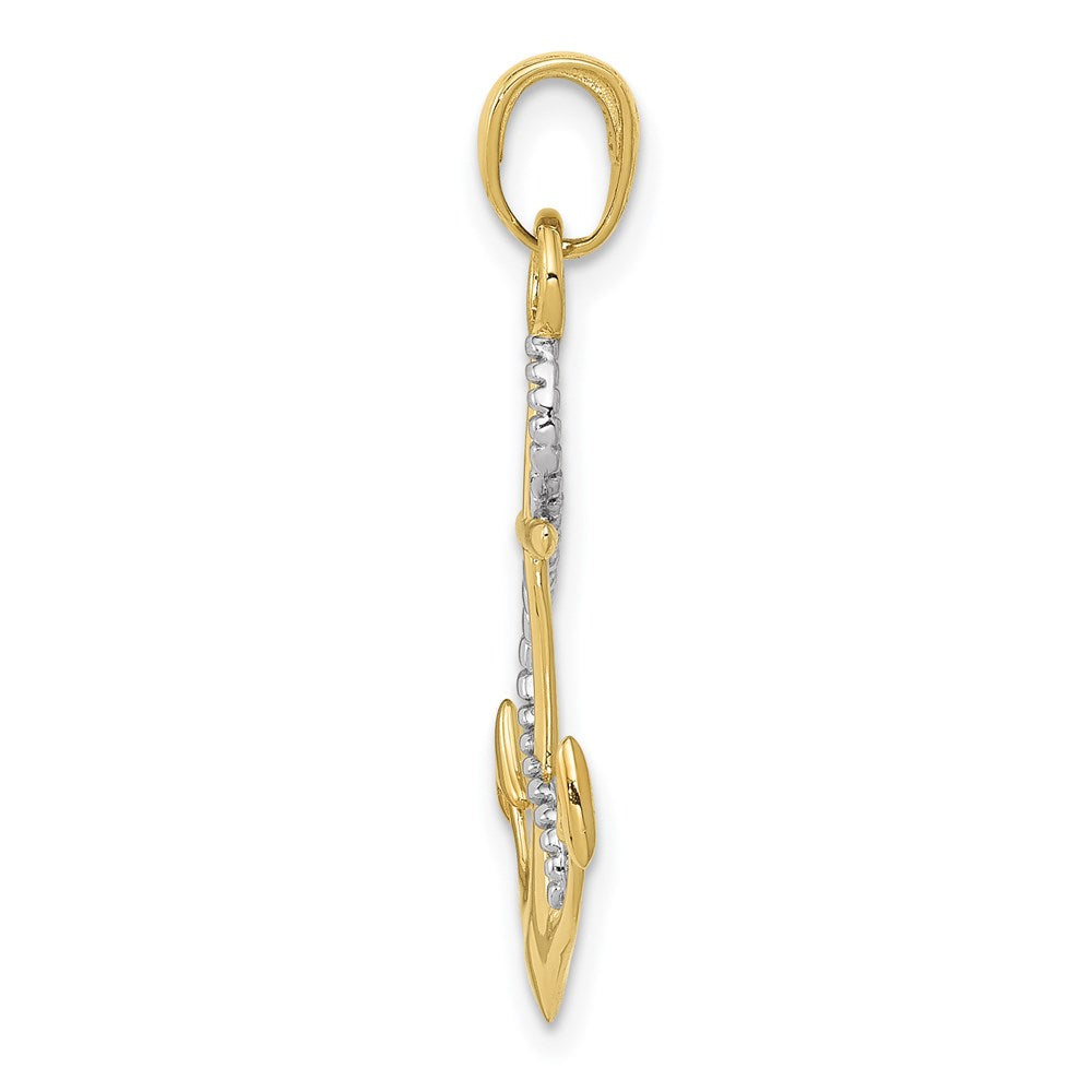 10K w/Rhodium Polished Anchor W/Rope Pendant