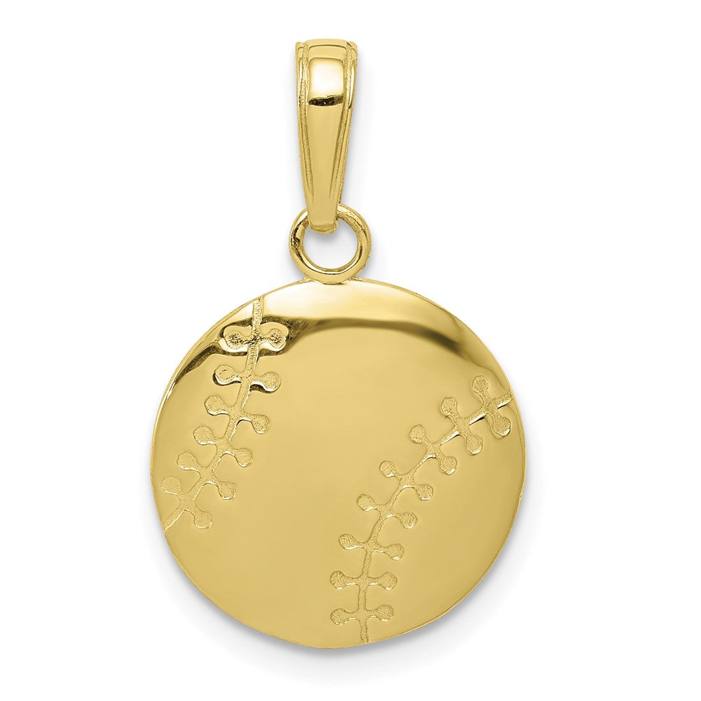 10K Gold Polished Baseball Closed Back Pendant