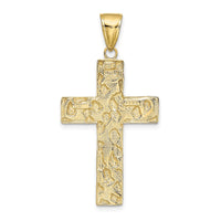 10K Gold Polished Textured Nugget Style Cross Pendant