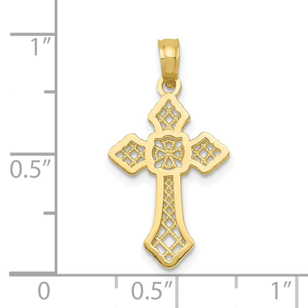 10K Gold Polished Cross W/Lace Center and Arrow Tips Pendant