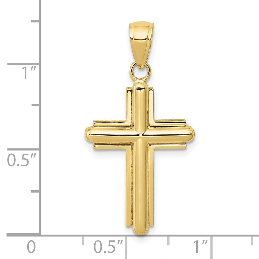 10K Gold Polished Beveled Stick Cross W/Frame Pendant
