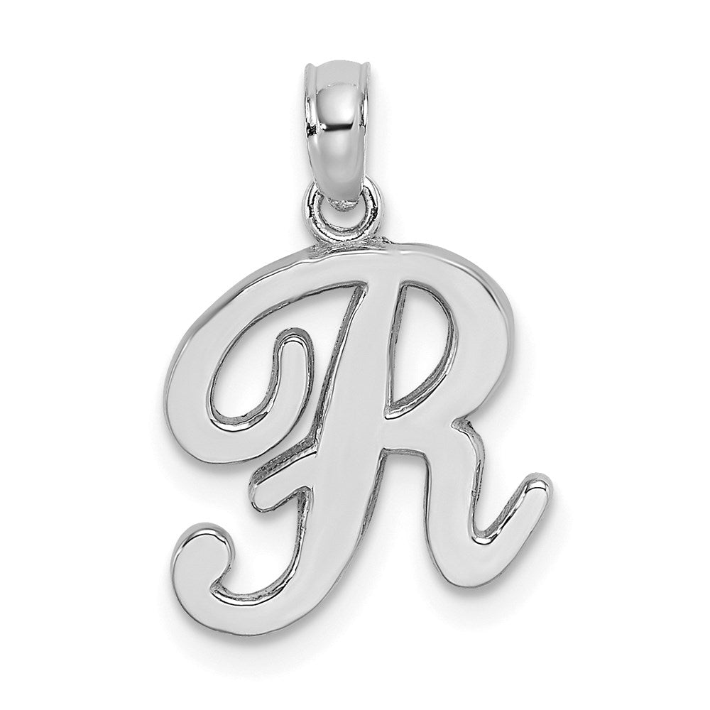 10K White Gold Polished R Script Initial Charm