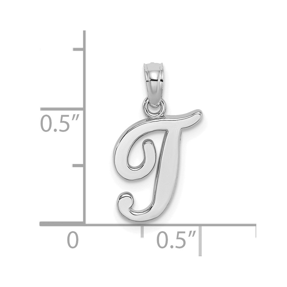 10K White Gold Polished T Script Initial Charm