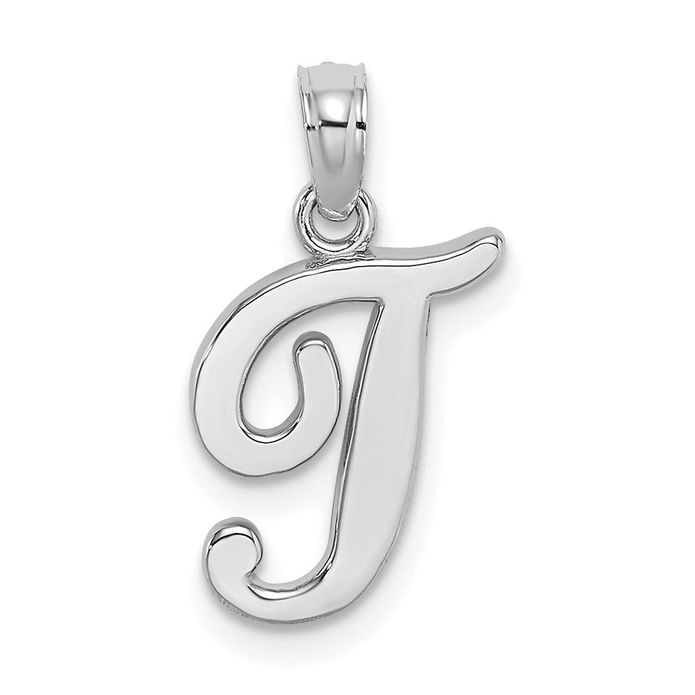 10K White Gold Polished T Script Initial Charm