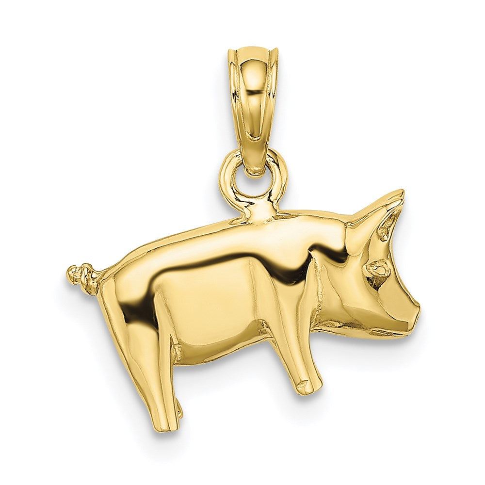 10k 3-D Polished Pig with Curly Tail Charm