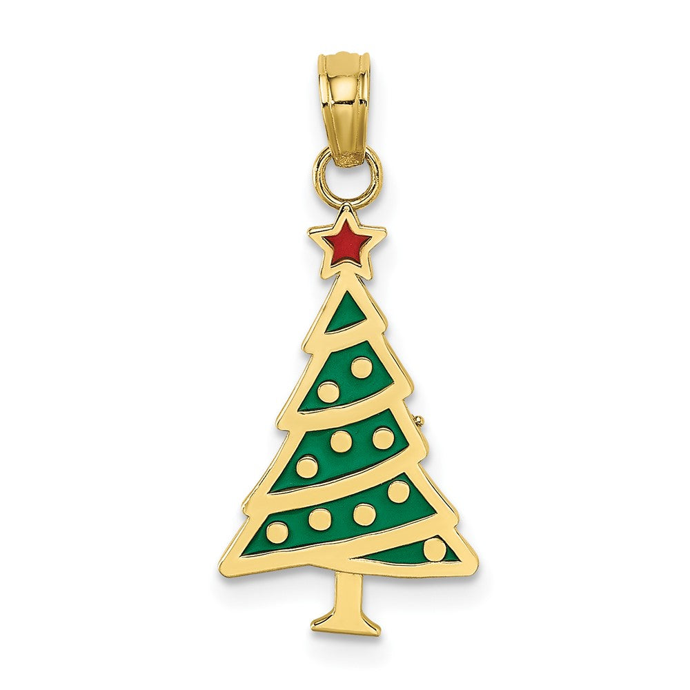10K Enamel Green Christmas Tree W/ Red Star Charm