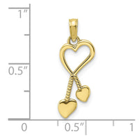 10K Polished Heart w/ Double Heart Beaded Tassle Charm