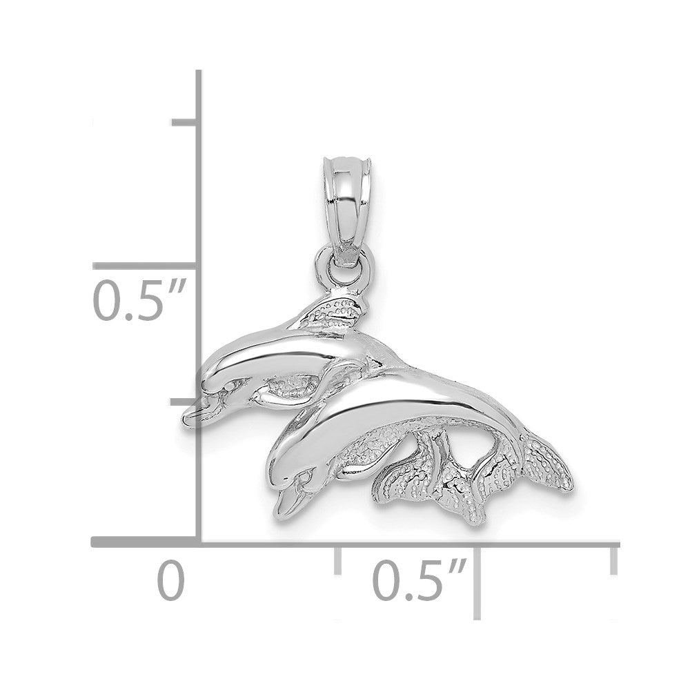 10K White Gold Polished Double Dolphins Jumping Charm 2