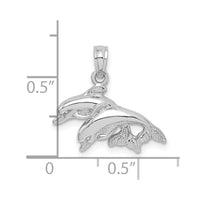 10K White Gold Polished Double Dolphins Jumping Charm 2