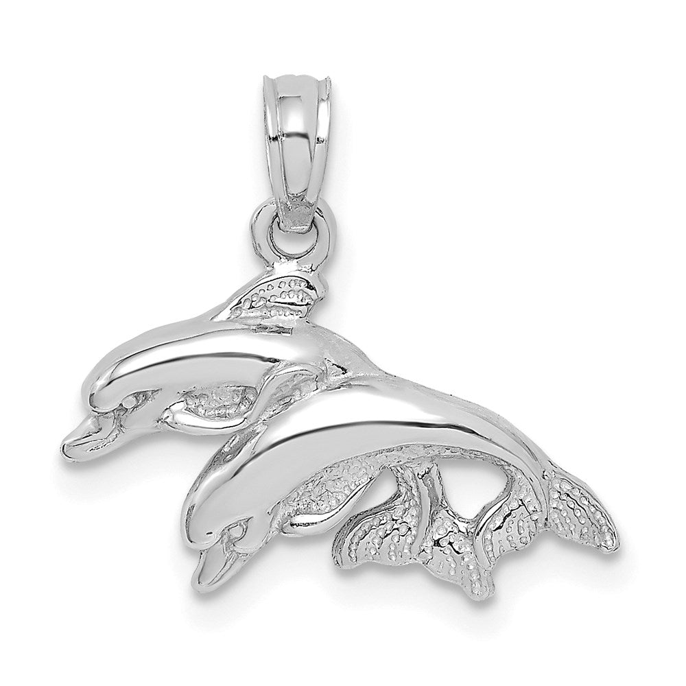 10K White Gold Polished Double Dolphins Jumping Charm 1